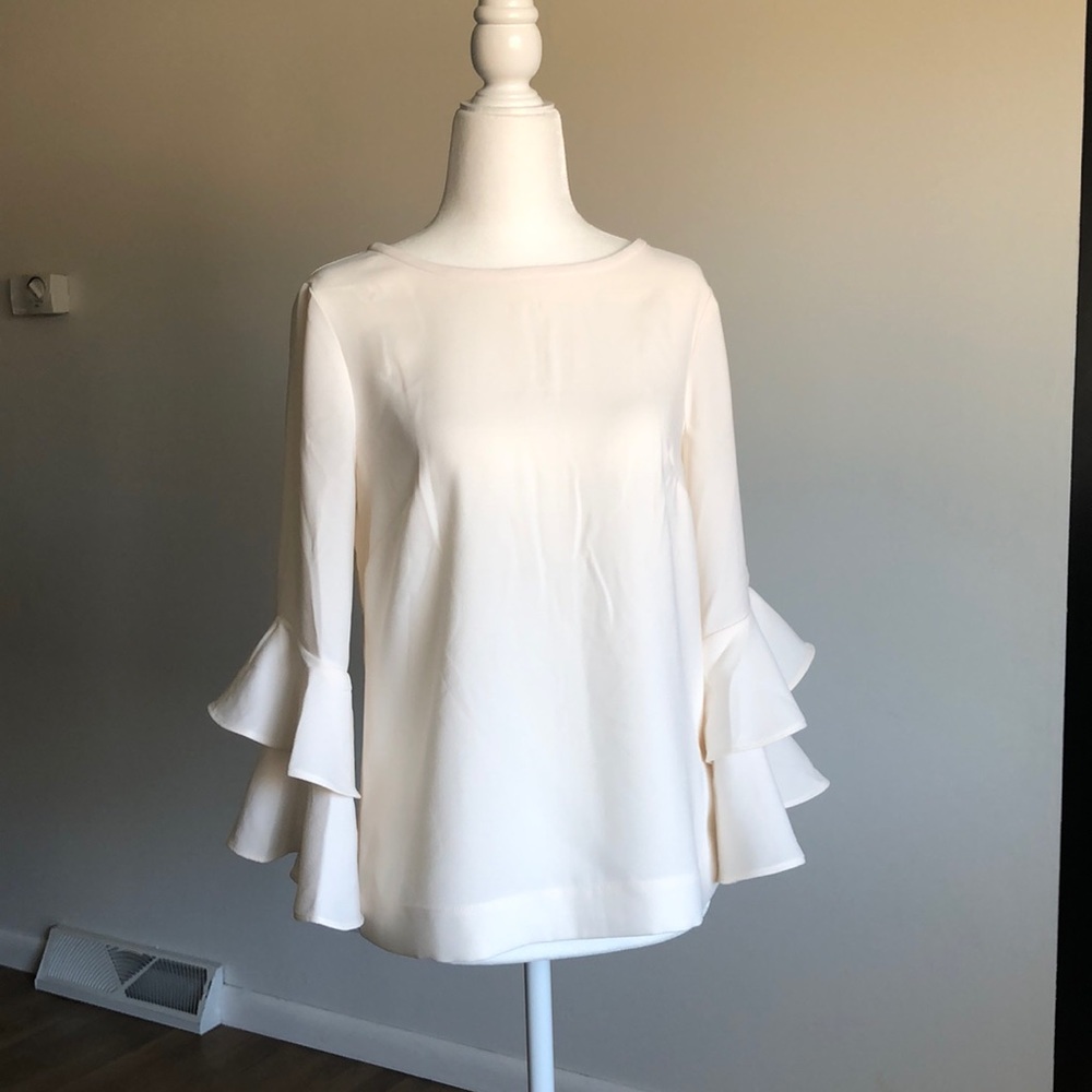 J.Crew Cream Ruffle Sleeve Top